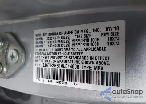 2010 Honda Accord Crosstour Ex-L z USA, uszkodzony, nr VIN 5J6TF2H51AL014006
